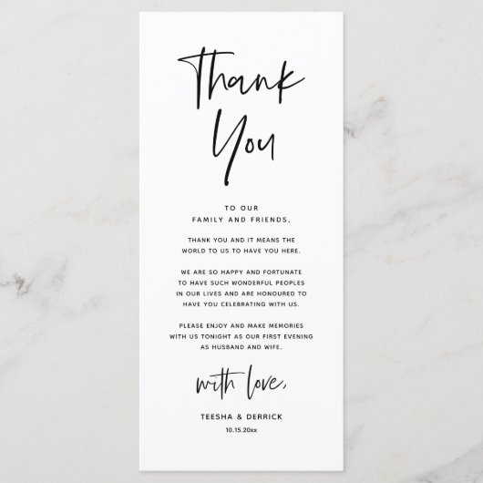 Moderne Hochzeitsmahlzeiten dank Karte (Vorderseite)