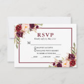 Moderne Hochzeitsmahlzeiten in Burgund RSVP Karte (Vorderseite)