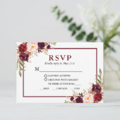 Moderne Hochzeitsmahlzeiten in Burgund RSVP Karte (Stehend Vorderseite)