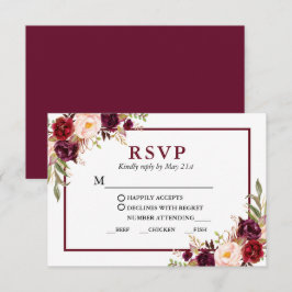 Moderne Hochzeitsmahlzeiten in Burgund RSVP Karte