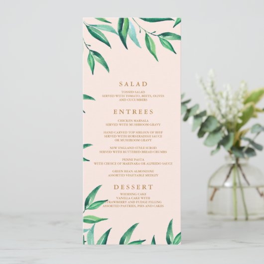 Moderne Hochzeitsmenüs des tropischen Strandes Menükarte (Stehend Vorderseite)