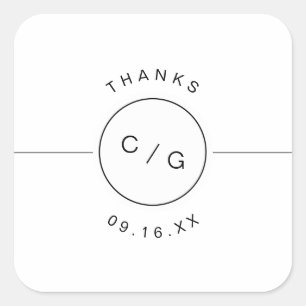 Moderne Hochzeitsmonogramm in Schwarz-Weiß-Technik Quadratischer Aufkleber