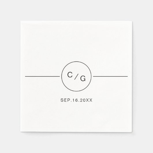 Moderne Hochzeitsmonogramm in Schwarz-Weiß-Technik Serviette (Vorderseite)