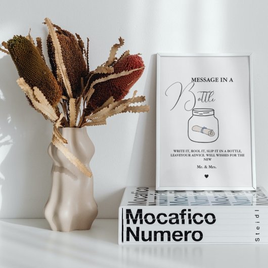 Moderne Hochzeitsnachricht in einem Flaschenbuchze Poster