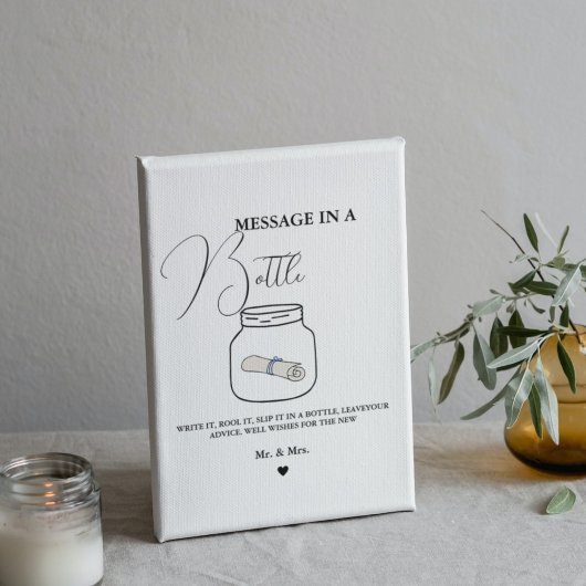 Moderne Hochzeitsnachricht in einem Flaschenbuchze Sockelschild