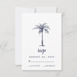 Moderne Hochzeitsnacht mit blauen Palmen, tropisch RSVP Karte