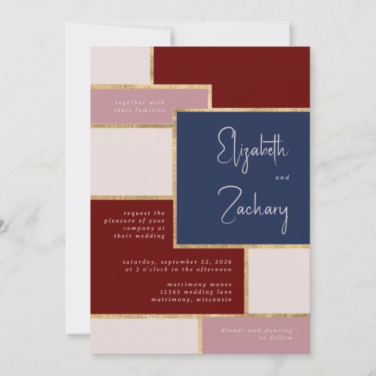 Moderne Hochzeitsnacht-Rose Burgundy Blush Einladung (Vorderseite)