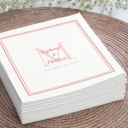 Moderne Hochzeitsnamen Datum Monogramm Korallencoc Serviette