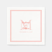Moderne Hochzeitsnamen Datum Monogramm Korallencoc Serviette (Vorderseite)