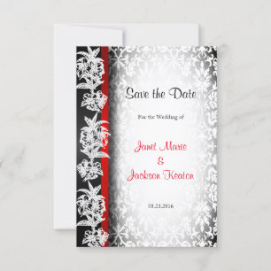Moderne Hochzeitsohle in Weiß, Schwarz und Rot Save The Date