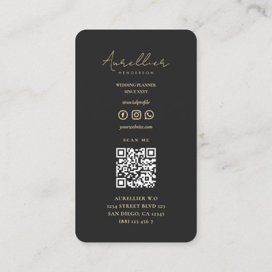Moderne Hochzeitsorganisation Black Gold Visitenkarte (Rückseite)