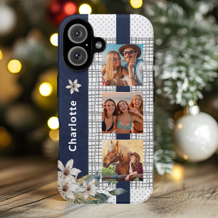 Moderne Hochzeitspaar-Foto Personalisierter Blumen iPhone 16 Hülle