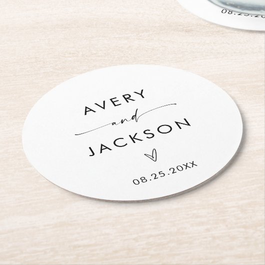 Moderne Hochzeitspapier-Untersetzer | Minimalistis Runder Pappuntersetzer (Angewinkelt)