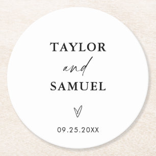 Moderne Hochzeitspapier-Untersetzer Minimalistis Runder Pappuntersetzer