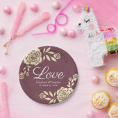 Moderne Hochzeitsplatte Chic Goldene Rose Burgund  Pappteller (Party)