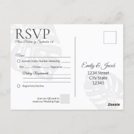 Moderne Hochzeitspostkarte RSVP. Palm Leaf Beach Postkarte