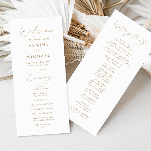 Moderne Hochzeitsprogramm-Goldschrift