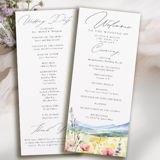 Moderne Hochzeitsprogramm Wiese mit Berg-Wildblume