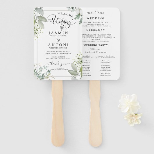 Moderne Hochzeitsprogramme  Fächer (Vorne und Hinten)