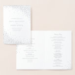 Moderne Hochzeitsprogramme für Silver Foil Confett Folienkarte<br><div class="desc">Ein modernes und elegantes Hochzeitsprogramm mit moderner Typografie und Konfetti-Punkten. Dieses Hochzeitsprogramm ist perfekt für feierliche Hochzeiten und Weihnachtsfeiern. Die Vorderseite und die Rückseite der Karte werden mit REAL Silberfolie bedruckt. Die Innenseite der Karte ist keine Folie.</div>