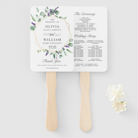 Moderne Hochzeitsprogramme mit Eukalyptusblättern Fächer (Vorne und Hinten)