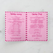 Moderne Hochzeitsprogrammkarte in Rosa mit Chevron Programm (Innenseite)