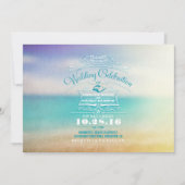 Moderne Hochzeitsreise am Strand - tropisches blau Einladung (Vorderseite)