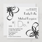 Moderne Hochzeitsreise - Schwarz & Weiß mit Blume Einladung (Vorderseite)