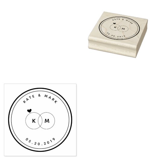 Moderne Hochzeitsrings Monogram Save the Date rund Gummistempel (Stempel)
