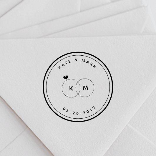 Moderne Hochzeitsrings Monogram Save the Date rund Permastempel