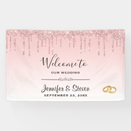 Moderne Hochzeitsrosa Glitzer Tropfen & Goldene Ri Banner