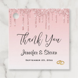 Moderne Hochzeitsrosa Glitzer Tropfen & Goldene Ri Geschenkanhänger