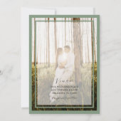 Moderne Hochzeitssage mit grünem Foto und Kalligra Einladung (Rückseite)