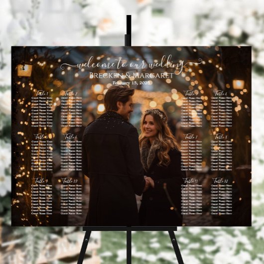 Moderne Hochzeitssitzkarte mit Foto 12 Tischen Poster