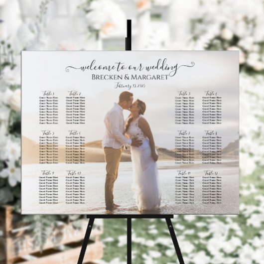 Moderne Hochzeitssitzkarte mit Foto 12 Tischen Poster
