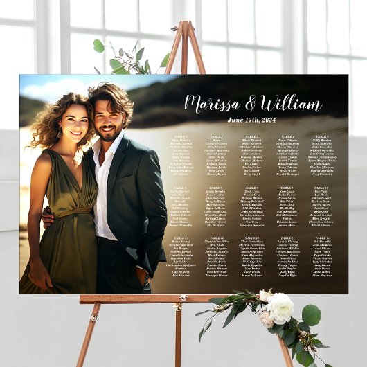 Moderne Hochzeitssitzkarte mit Foto 15 Tischen Poster
