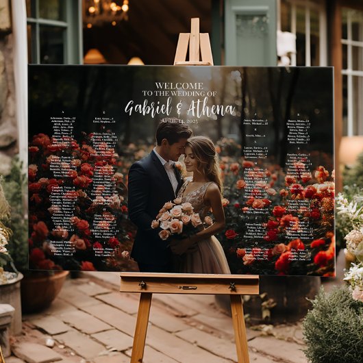 Moderne Hochzeitssitzkarte mit Foto Leinwanddruck