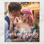 Moderne Hochzeitsskripte Liebe dank Foto Weinetikett (Einzelnes Label)