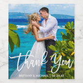 Moderne Hochzeitsskripte Vielen Dank Foto Weinetikett (Einzelnes Label)