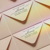 Moderne Hochzeitsskriptfamilie Name & Rücksendeadr Permastempel