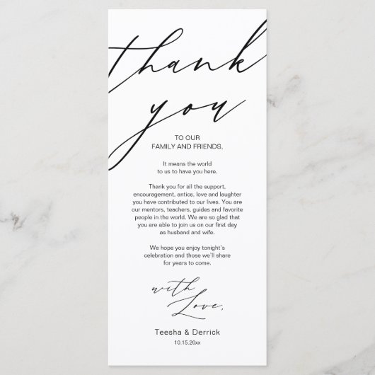 Moderne Hochzeitsstätte mit Dankeschön Abendkarte Programm (Vorderseite)