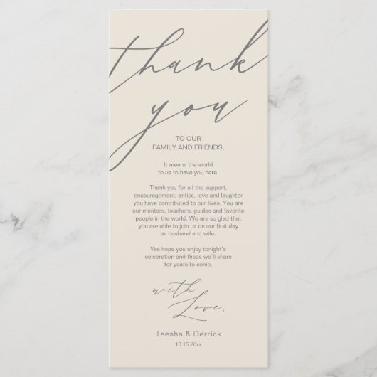 Moderne Hochzeitsstätte mit Dankeschön Abendkarte Programm (Vorderseite)