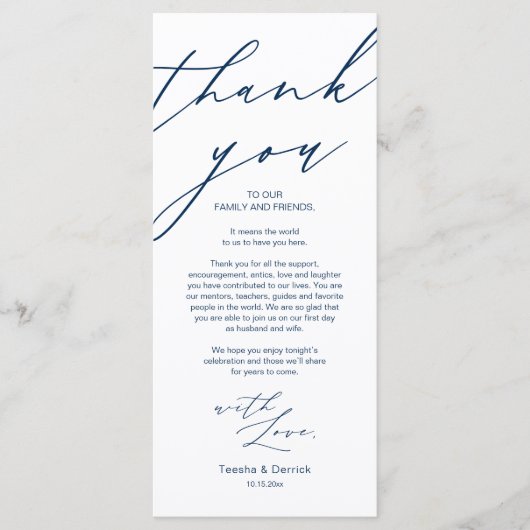 Moderne Hochzeitsstätte mit Dankeschön Abendkarte Programm (Vorderseite)