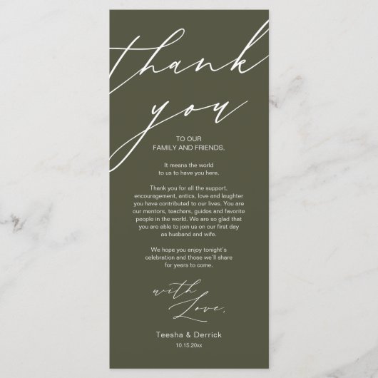 Moderne Hochzeitsstätte mit Dankeschön Abendkarte Programm (Vorderseite)