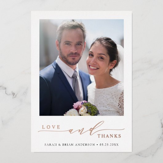 Moderne Hochzeitsstift Foto Rose Gold Foil Danke K Folieneinladung (Vorderseite)