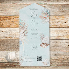 Moderne Hochzeitsstiftung des Aqua Ocean Muscheln  All In One Einladung