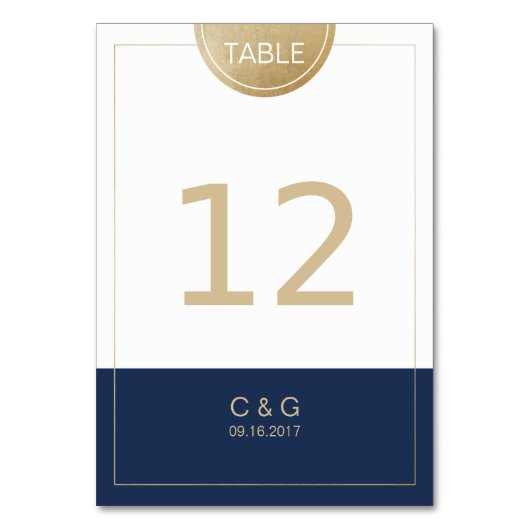 Moderne Hochzeitsstiftung in Navy Tischnummer (Vorderseite)