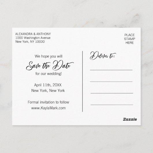 Moderne Hochzeitsstiftung SAVE THE DATE | FOTO Postkarte (Rückseite)