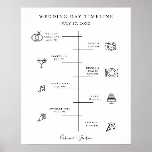 Moderne Hochzeitssymbole Zeitleiste Programm Poste Poster (Vorne)