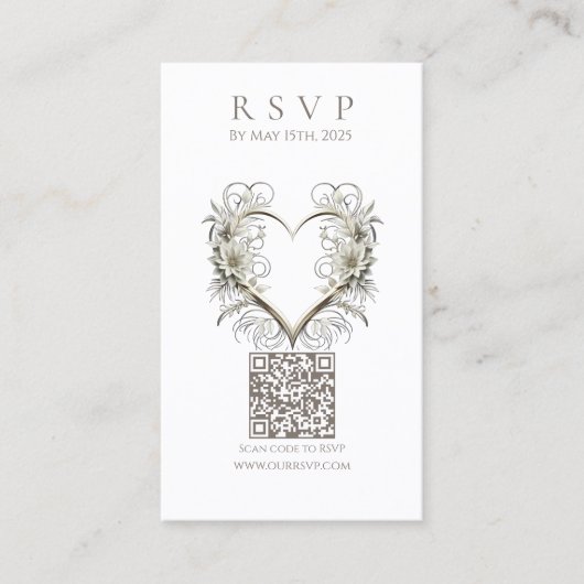 Moderne Hochzeitsszenarien-QR-Blume mit Herz Visitenkarte (Vorderseite)
